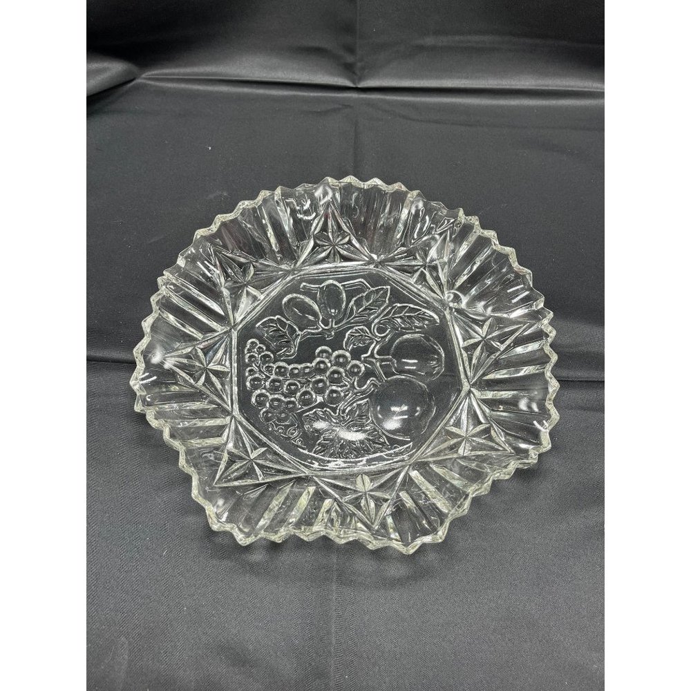 Vintage Heavy Cut Federal Glass 10" Serving Bowl Platter Pioneer Pattern Fruit